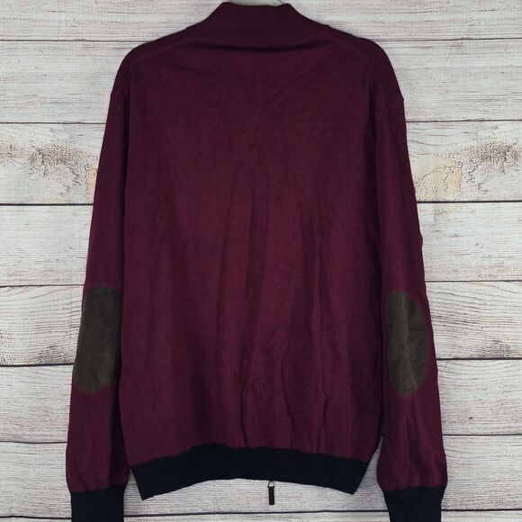 Bugatchi NWT Men's Solid Full Zip Mock Neck Sweater Elbow Patch XL Wool Cashmere - Picture 6 of 10